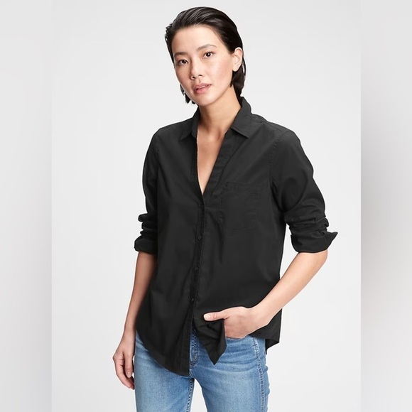 GAP Women’s Perfect Shirt Long Sleeve Cotton Button Down True Black Size XS NWT - Picture 1 of 13